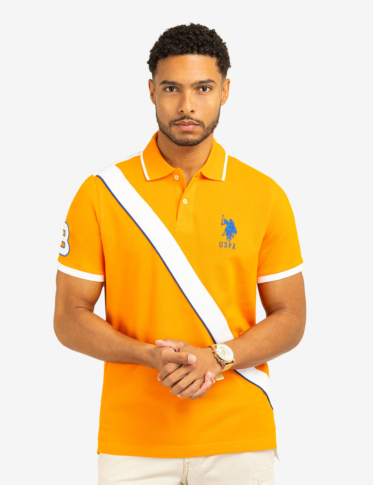 Color Block Pique Polo Shirt with Sash Front