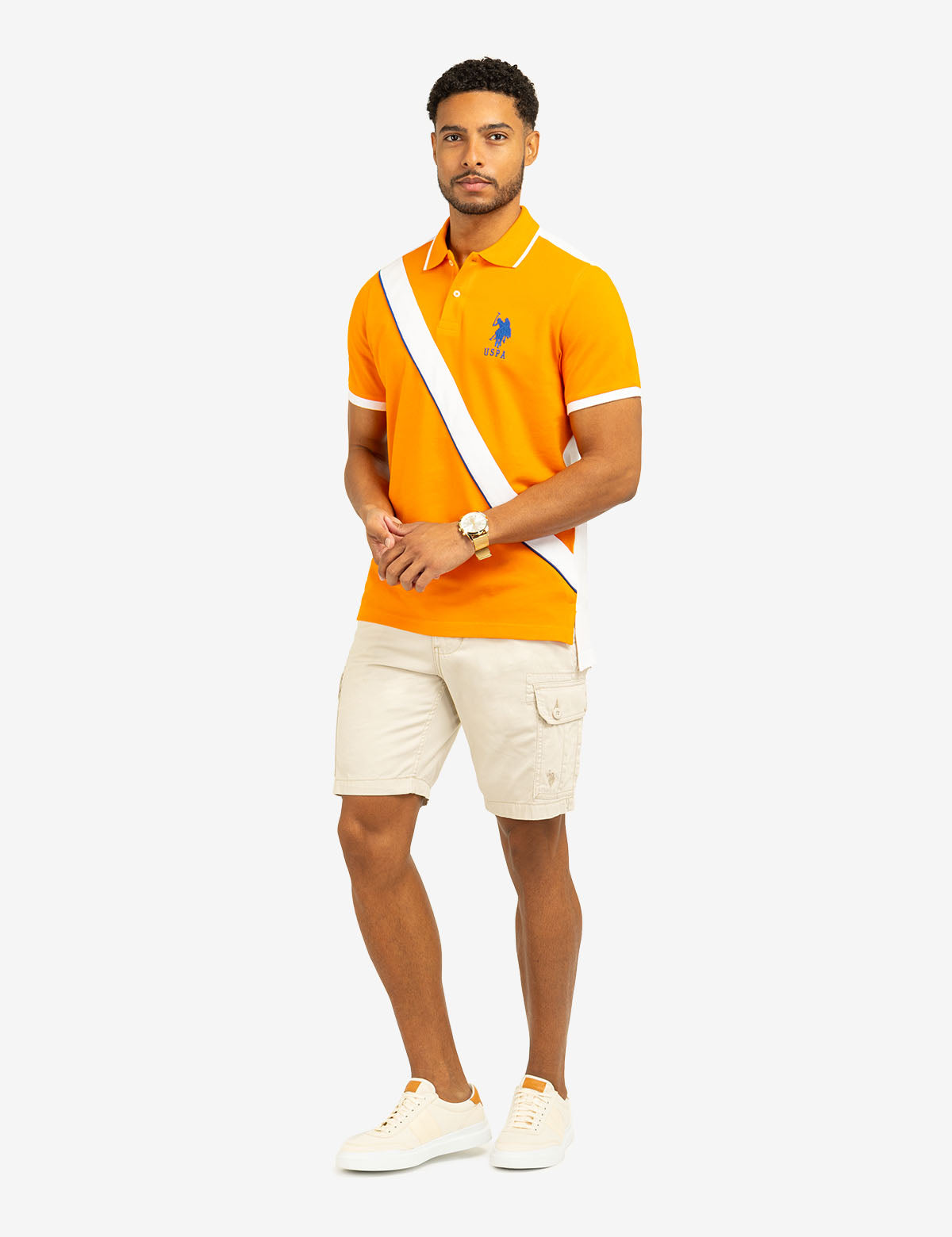 Color Block Pique Polo Shirt with Sash Front