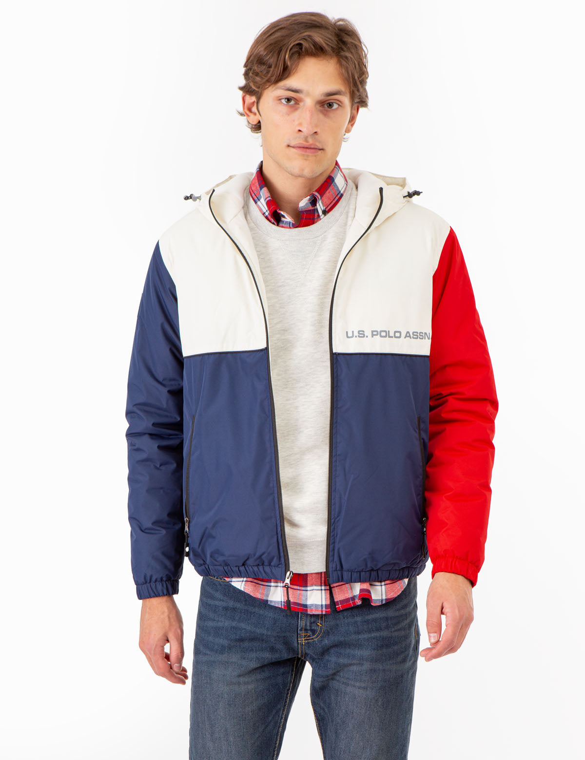U.S. Polo Assn Colorblock Americana Windbreaker Jacket with Hood