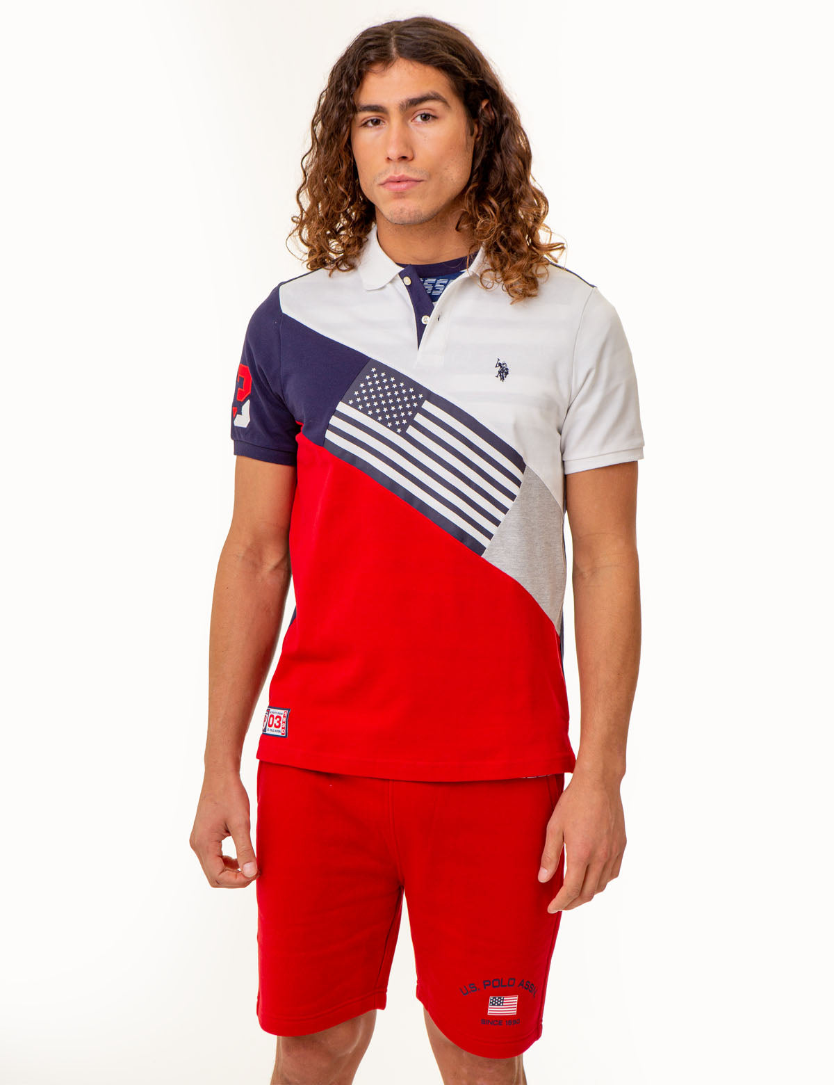 Colorblock Flag Graphic Pique Polo Shirt for Men