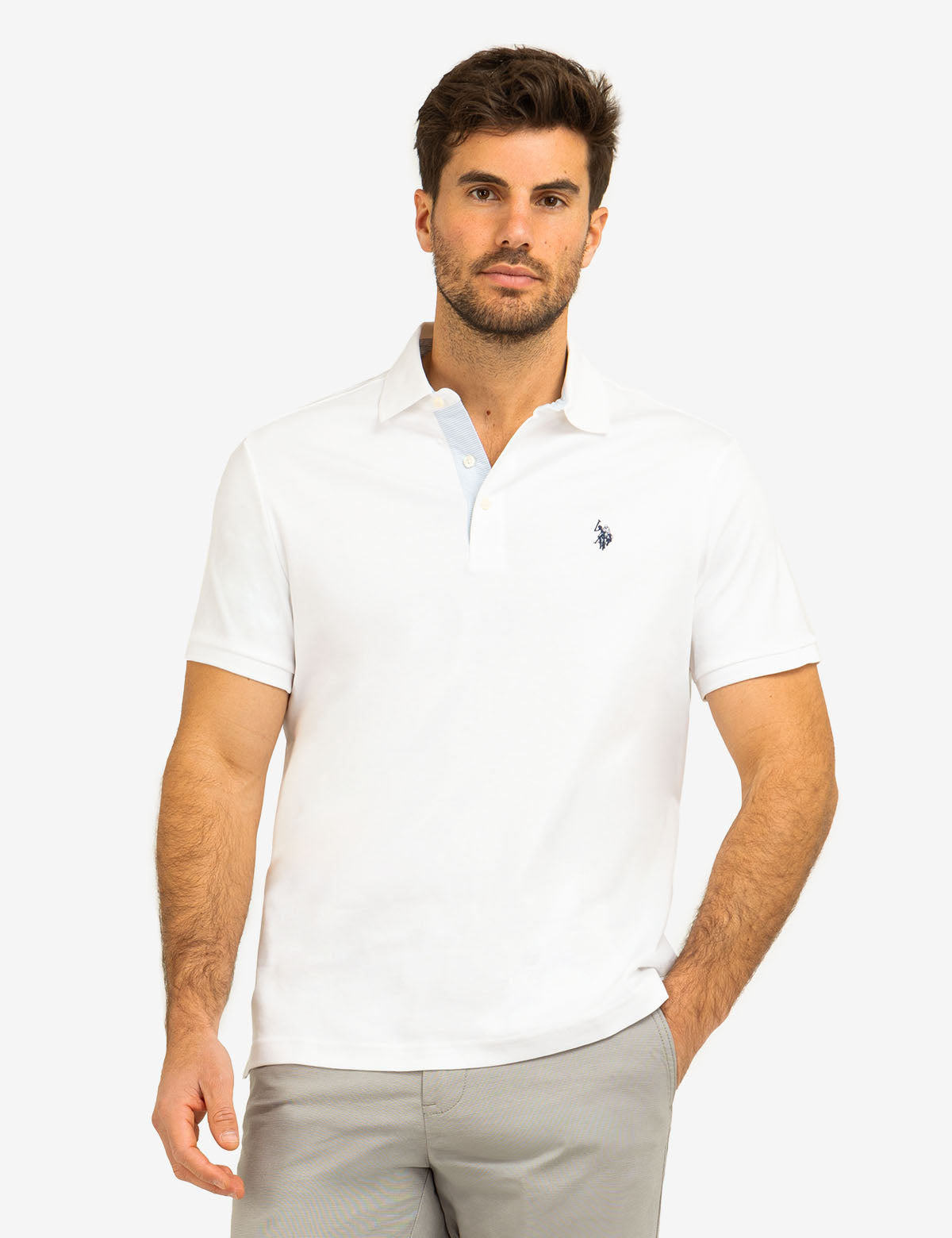 Classic Polo Shirt with Woven Trim & Logo Detail
