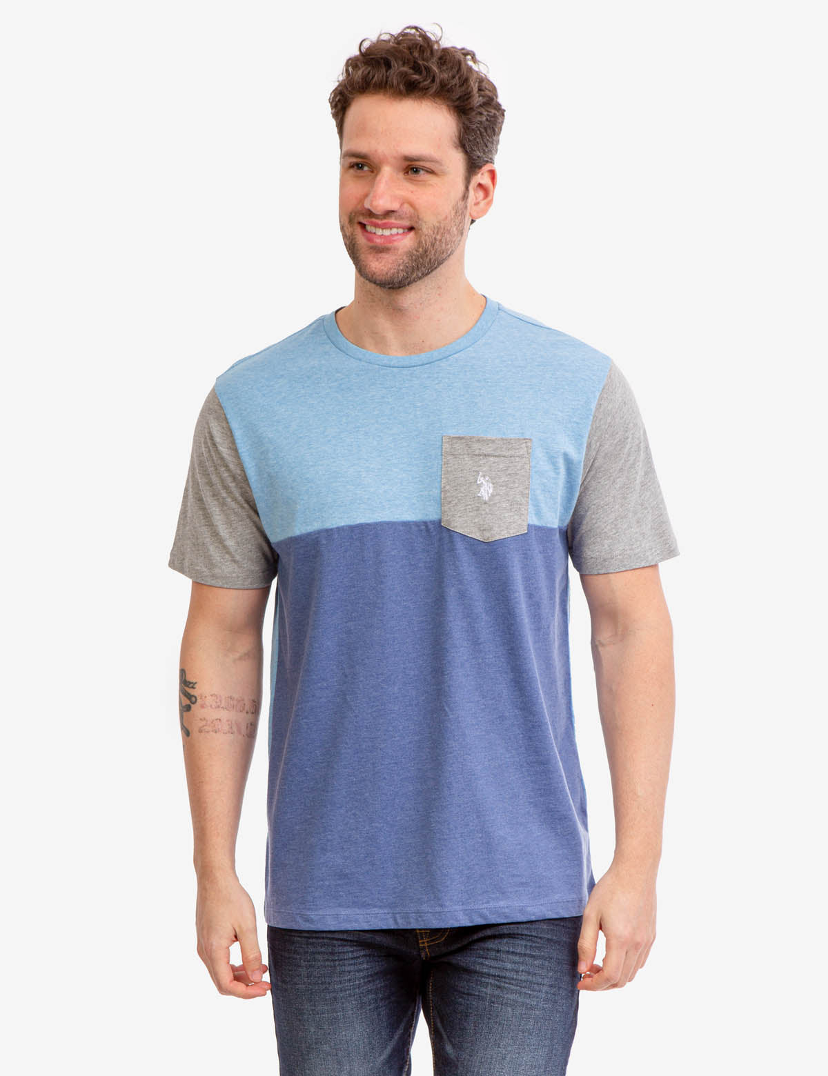 Men's Colorblock Pocket T-Shirt with Embroidered Logo