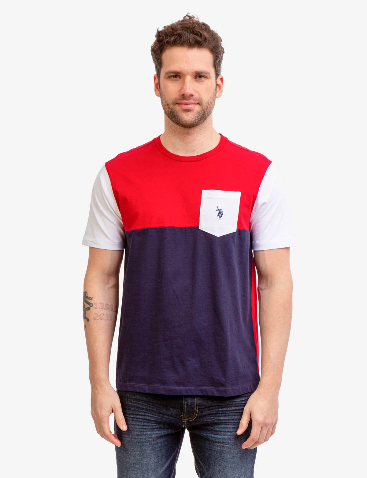 Men's Colorblock Pocket T-Shirt with Embroidered Logo