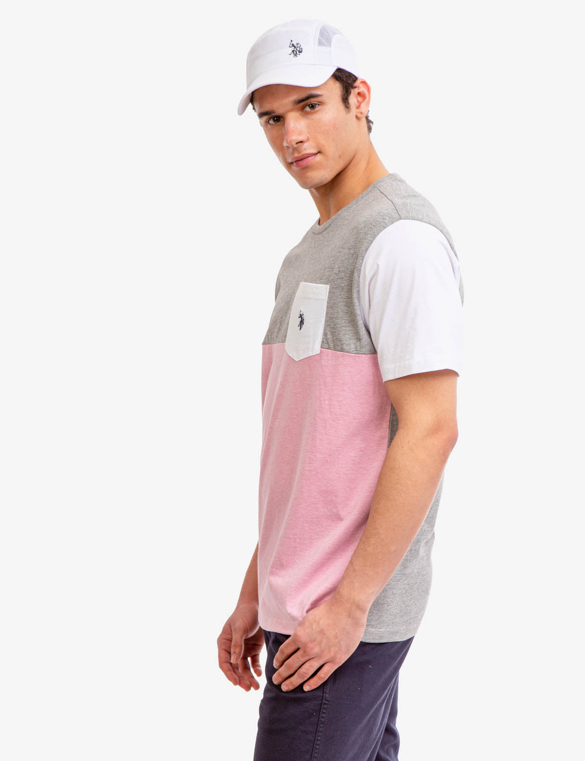 Men's Colorblock Pocket T-Shirt with Embroidered Logo