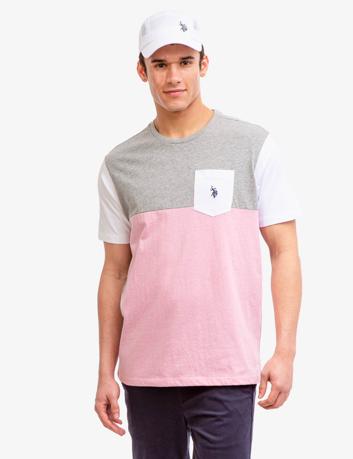 Men's Colorblock Pocket T-Shirt with Embroidered Logo