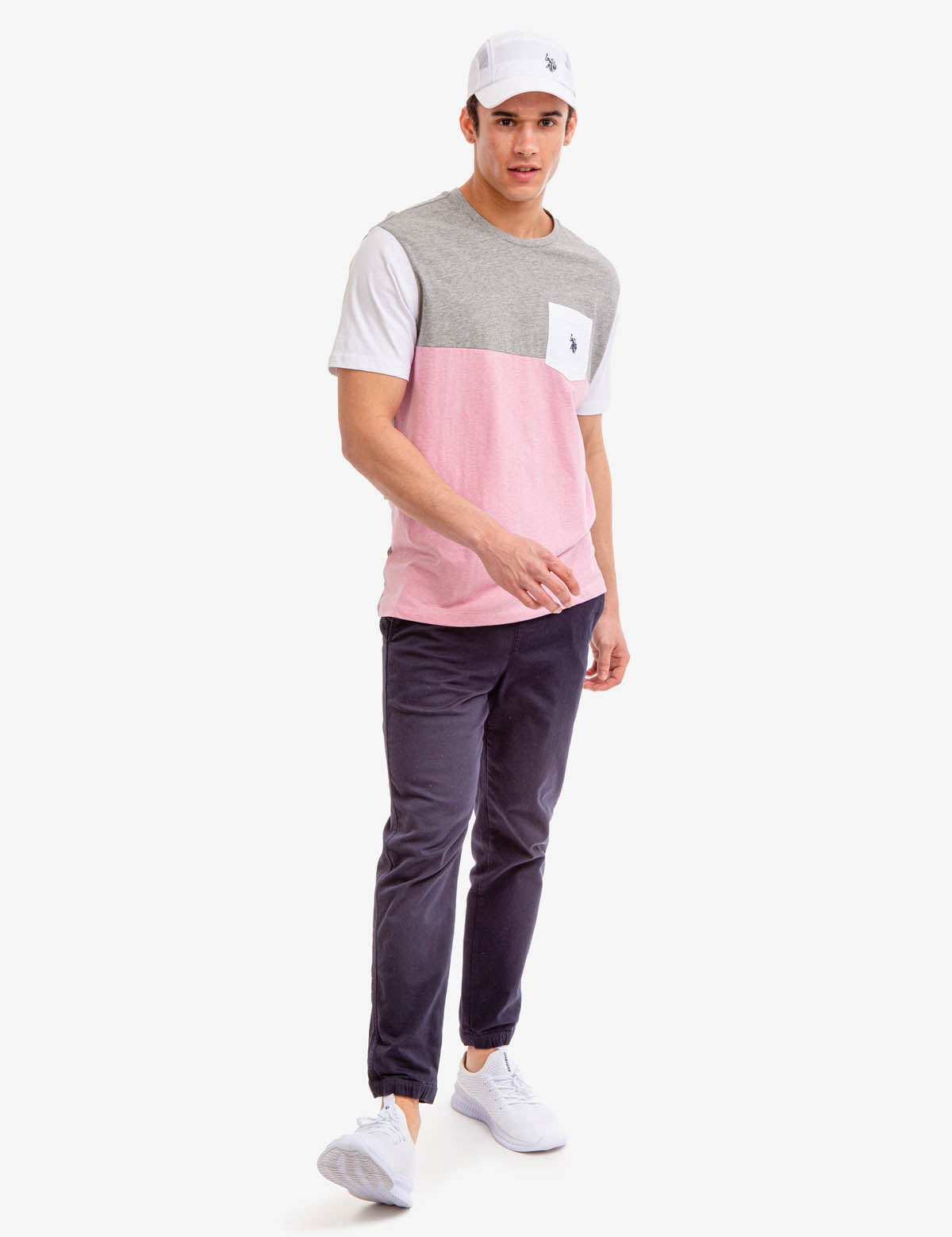 Men's Colorblock Pocket T-Shirt with Embroidered Logo