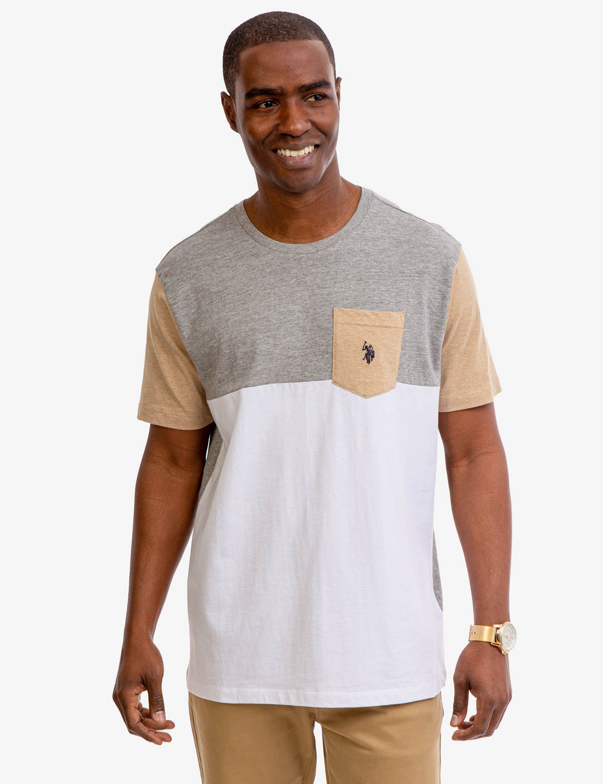Men's Colorblock Pocket T-Shirt with Embroidered Logo