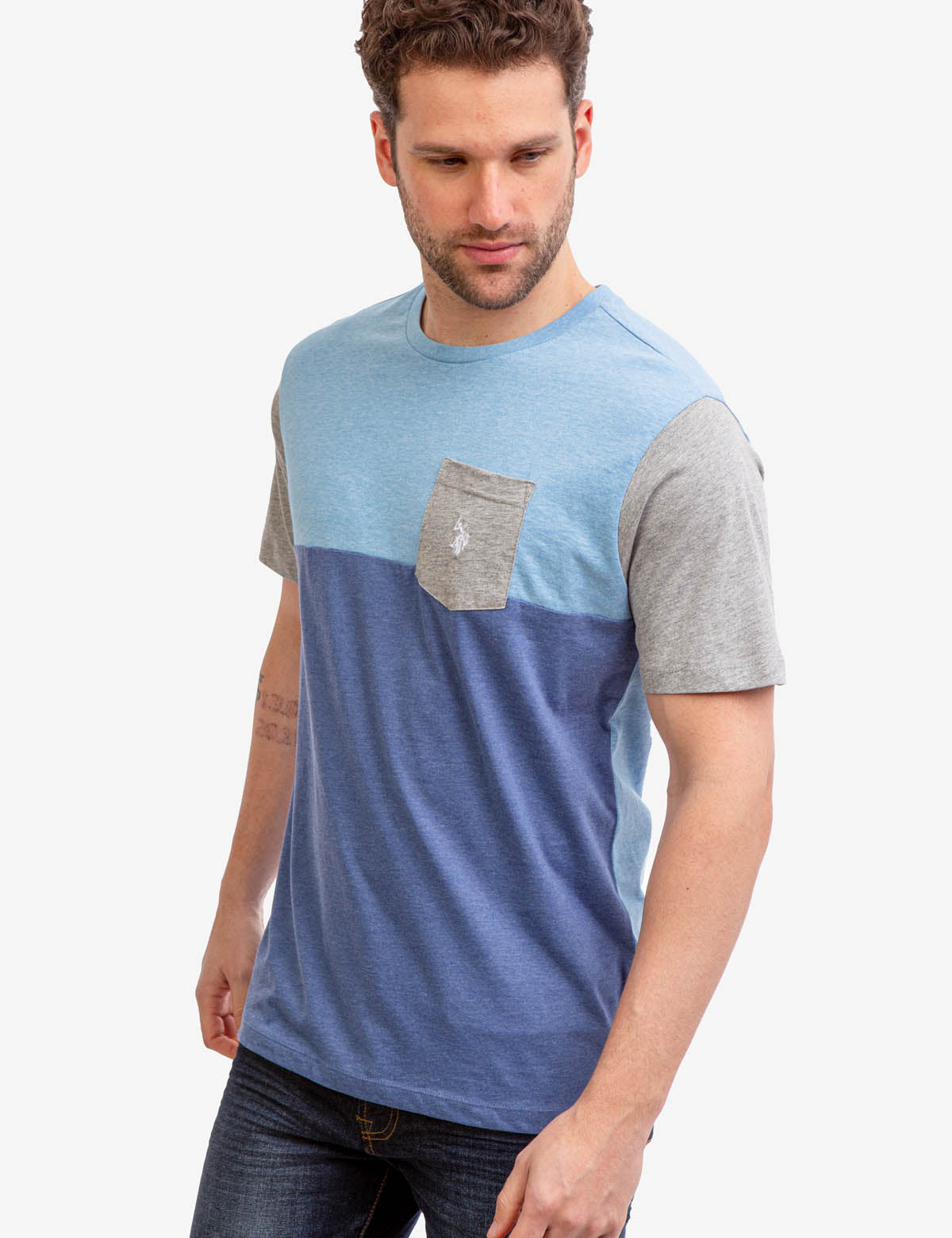 Men's Colorblock Pocket T-Shirt with Embroidered Logo