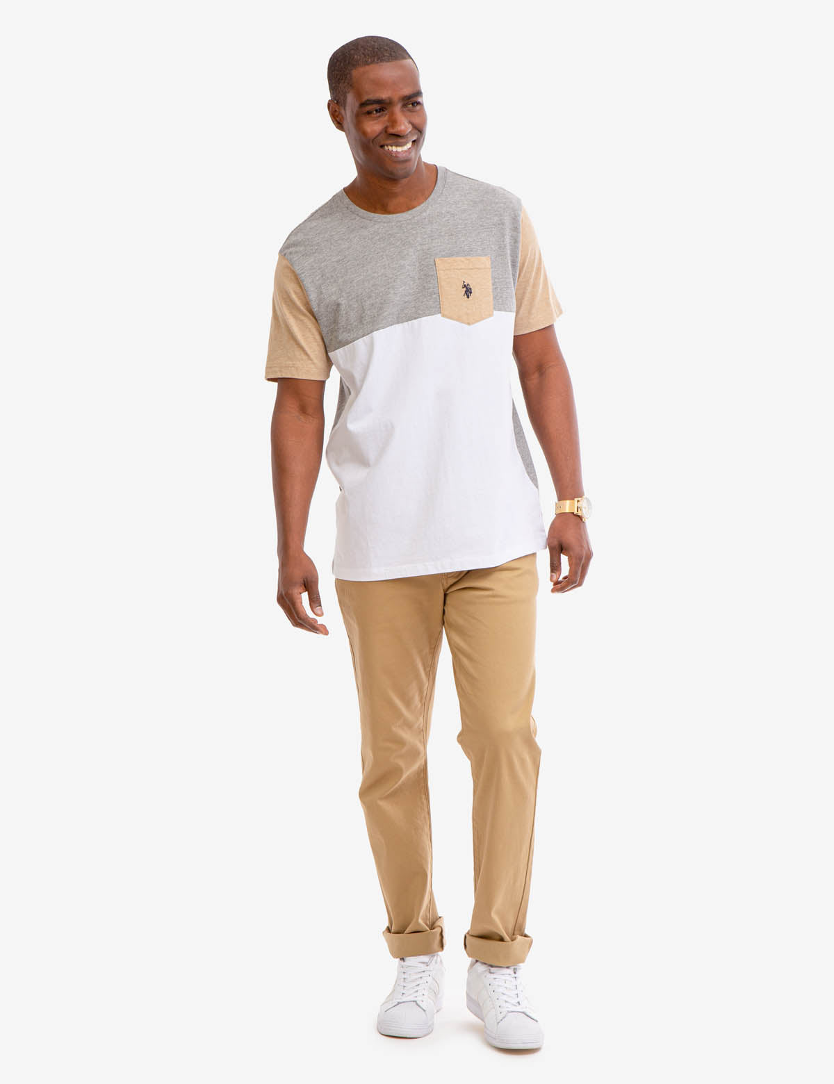 Men's Colorblock Pocket T-Shirt with Embroidered Logo