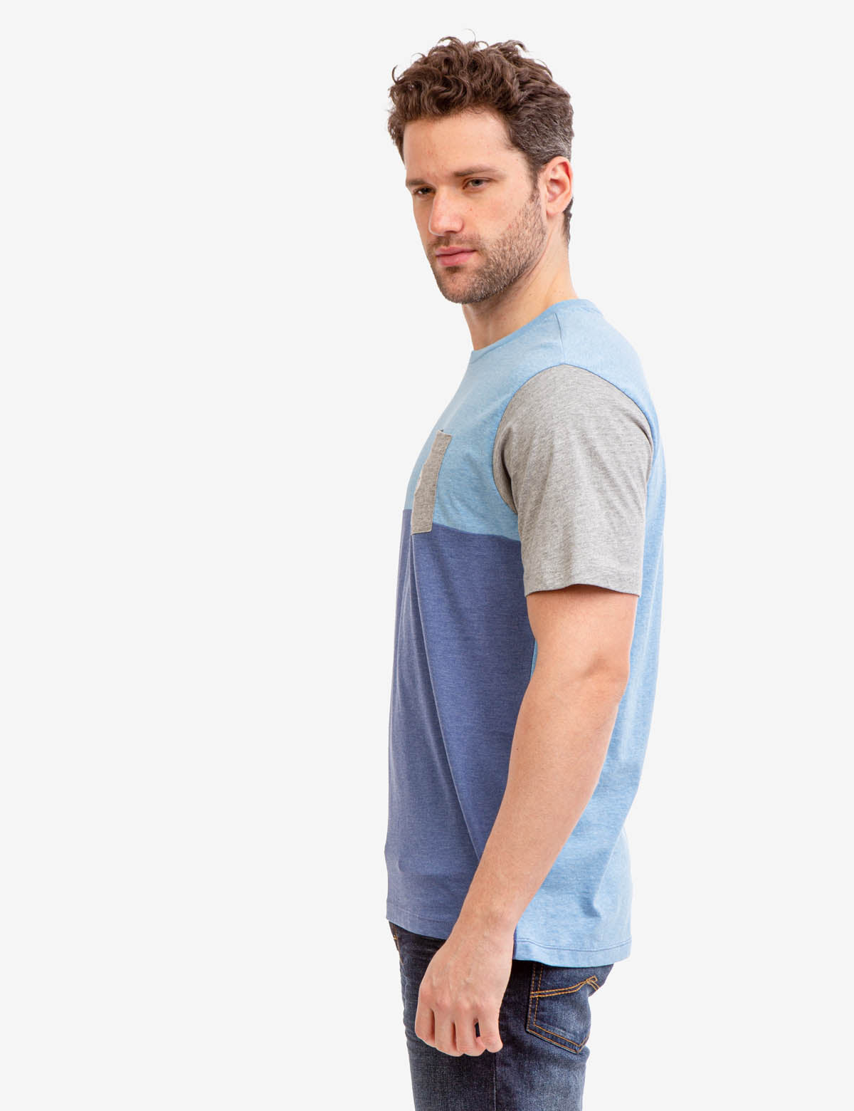 Men's Colorblock Pocket T-Shirt with Embroidered Logo