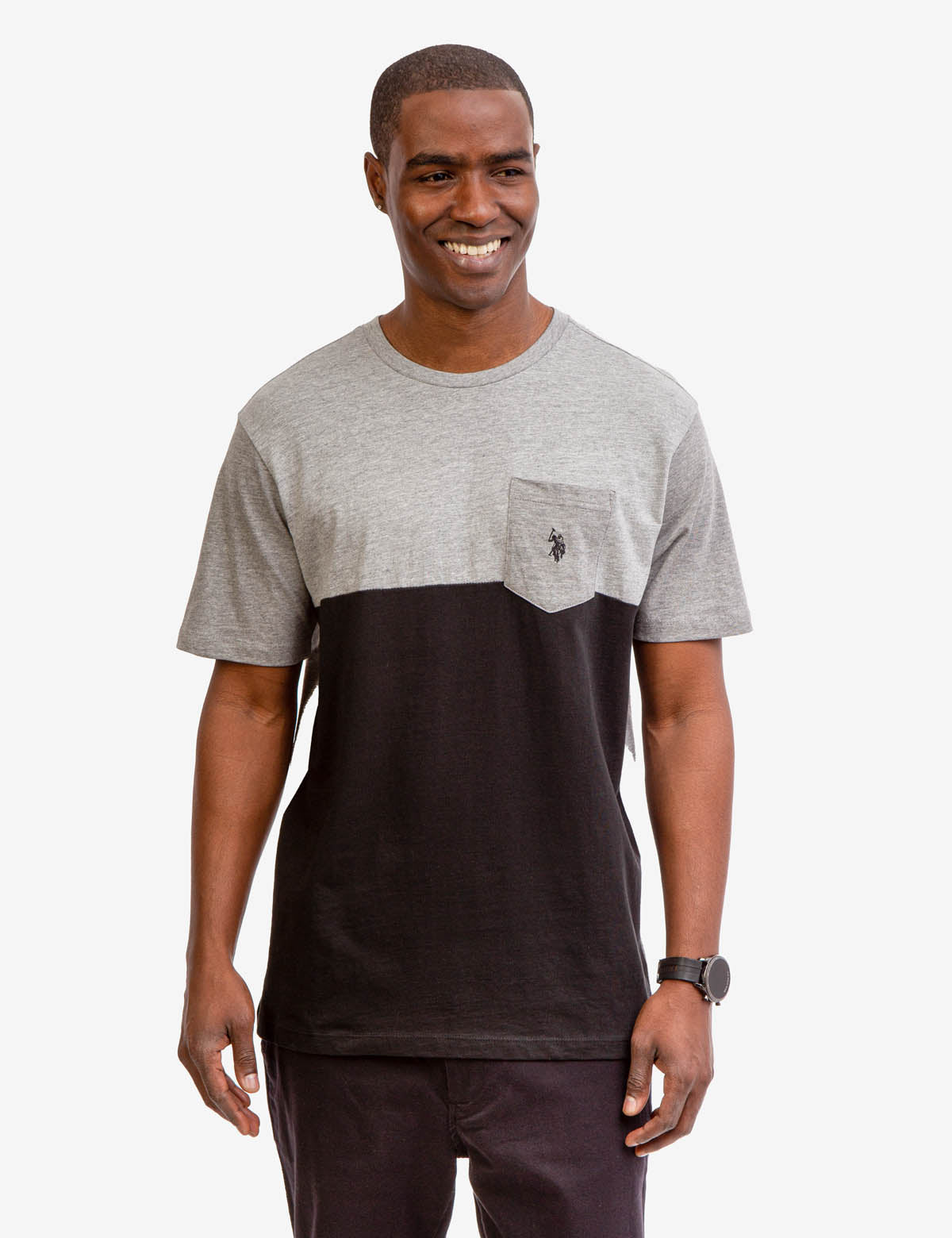 Men's Colorblock Pocket T-Shirt with Embroidered Logo
