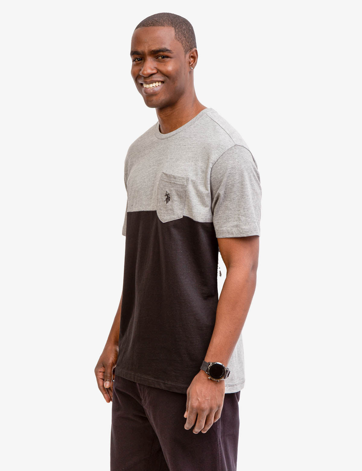 Men's Colorblock Pocket T-Shirt with Embroidered Logo