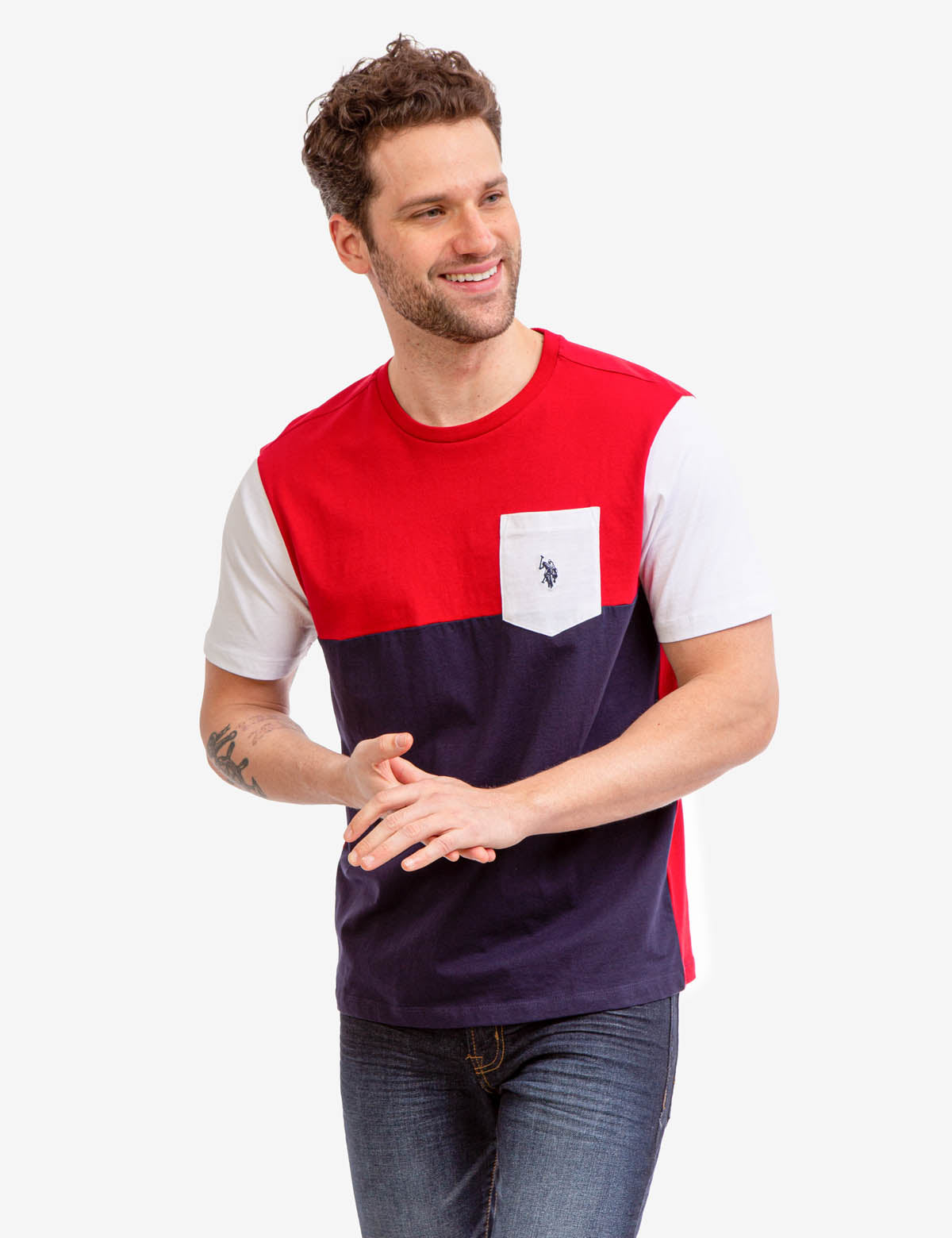 Men's Colorblock Pocket T-Shirt with Embroidered Logo