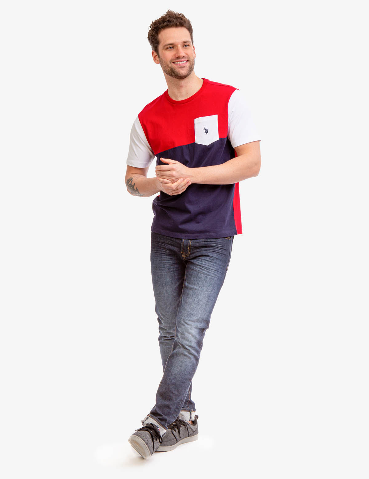 Men's Colorblock Pocket T-Shirt with Embroidered Logo