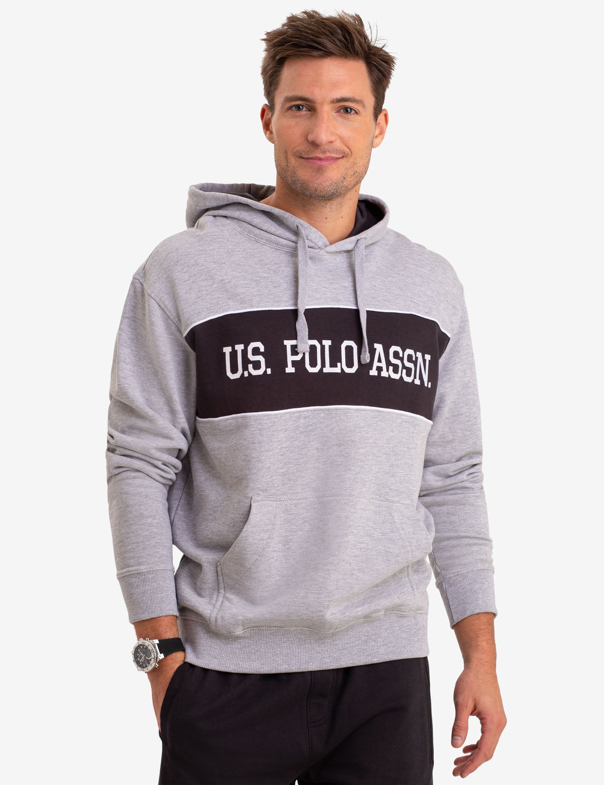 U.S. Polo Assn. Colorblock Logo Hoodie with Kangaroo Pockets