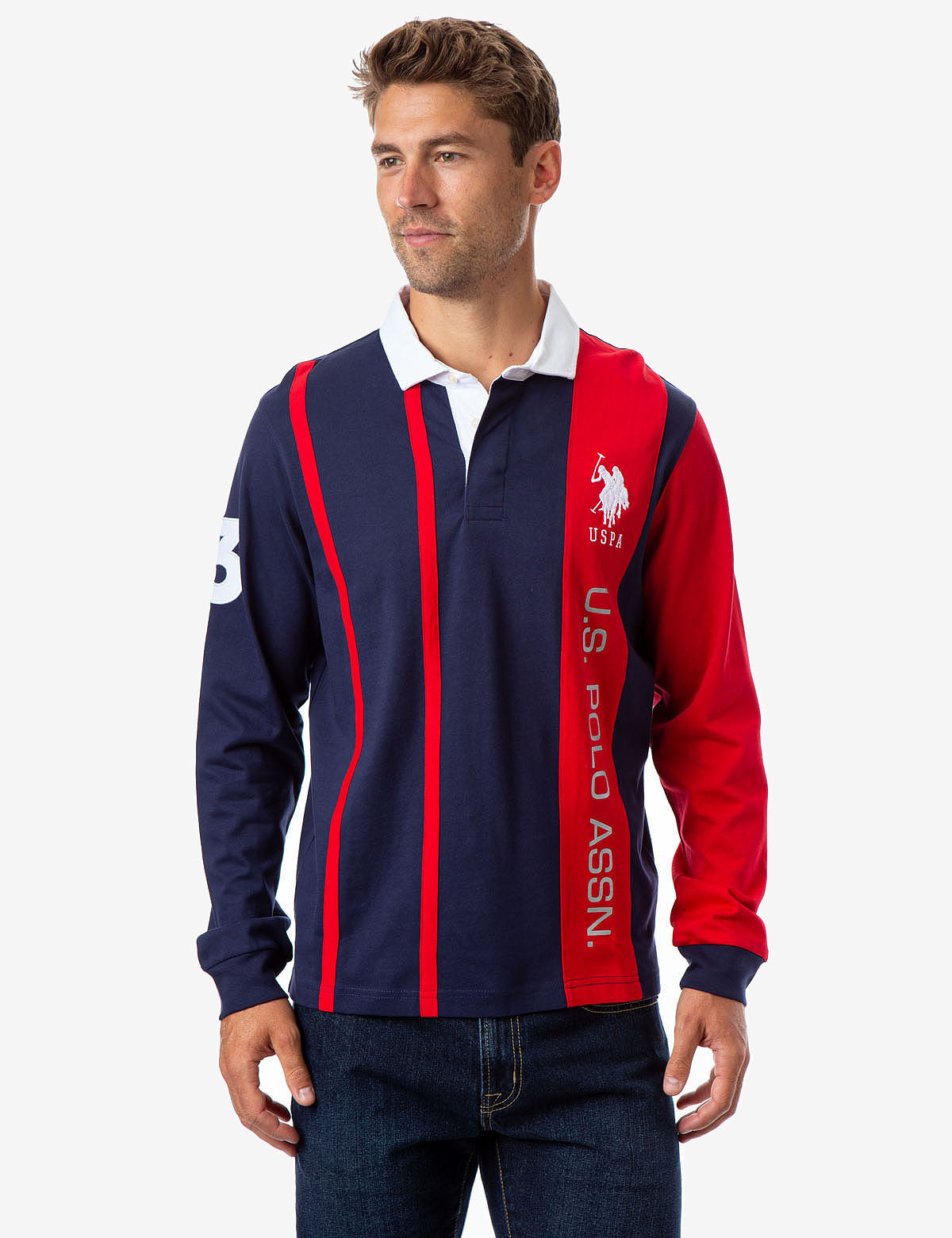 U.S. Polo Assn Colorblock Long Sleeve Polo Shirt with Embroidered Logo