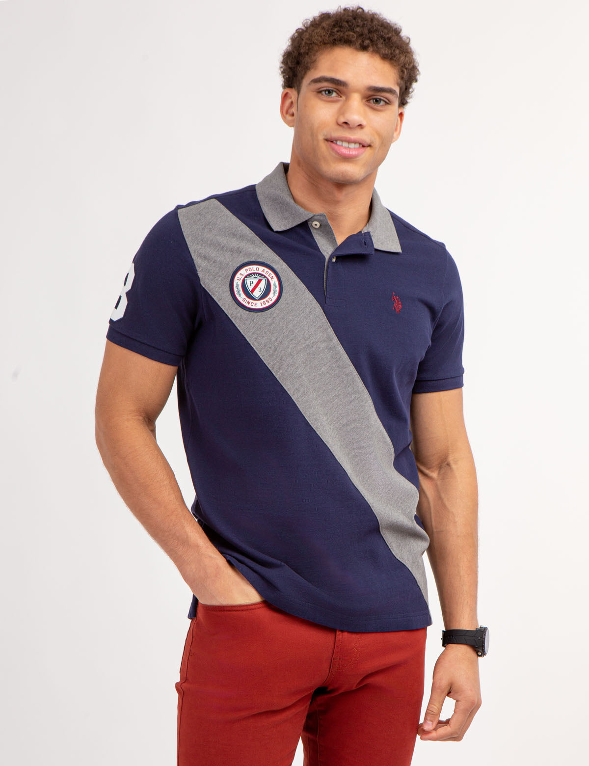Colorblock Pique Polo Shirt with Sash Detail
