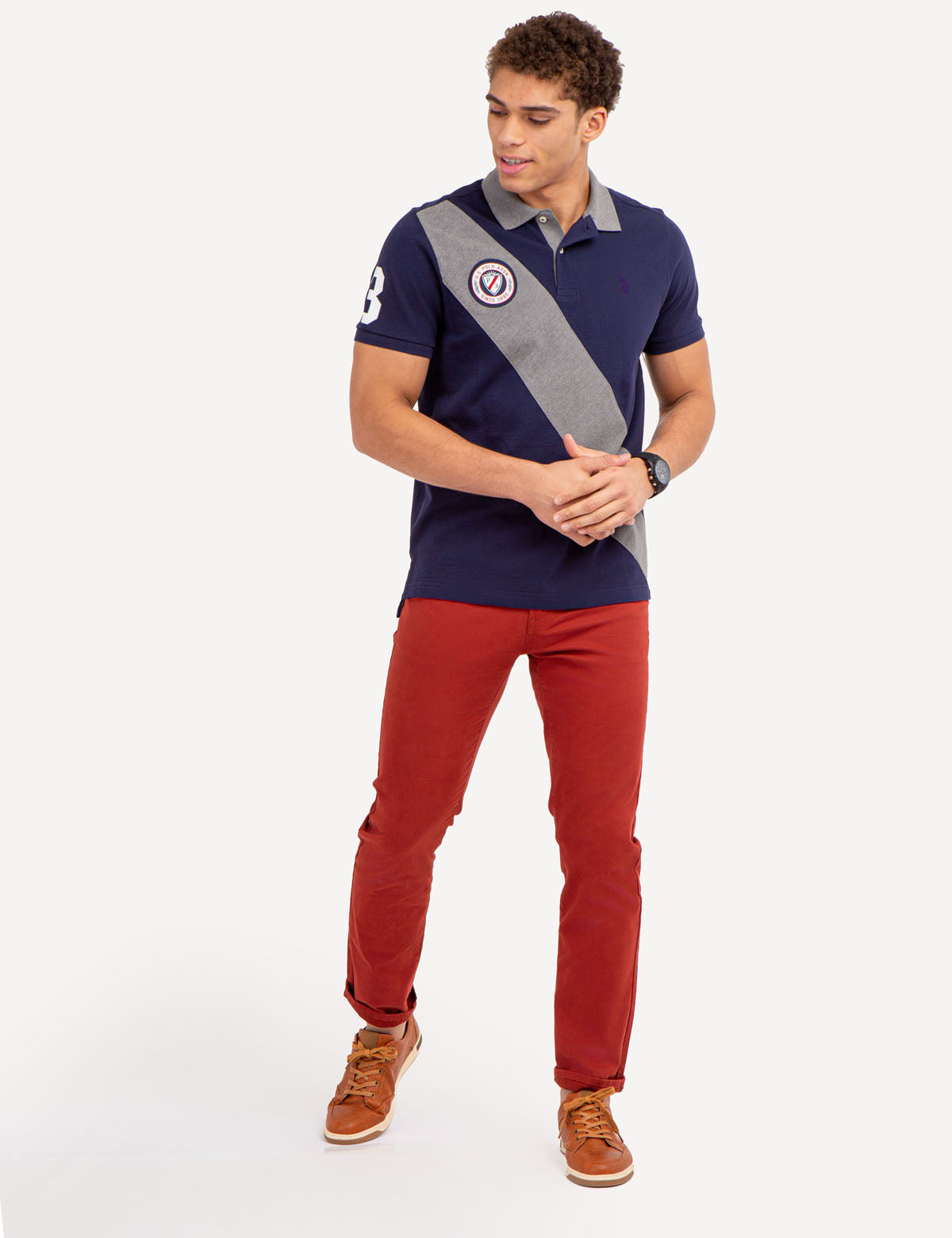 Colorblock Pique Polo Shirt with Sash Detail