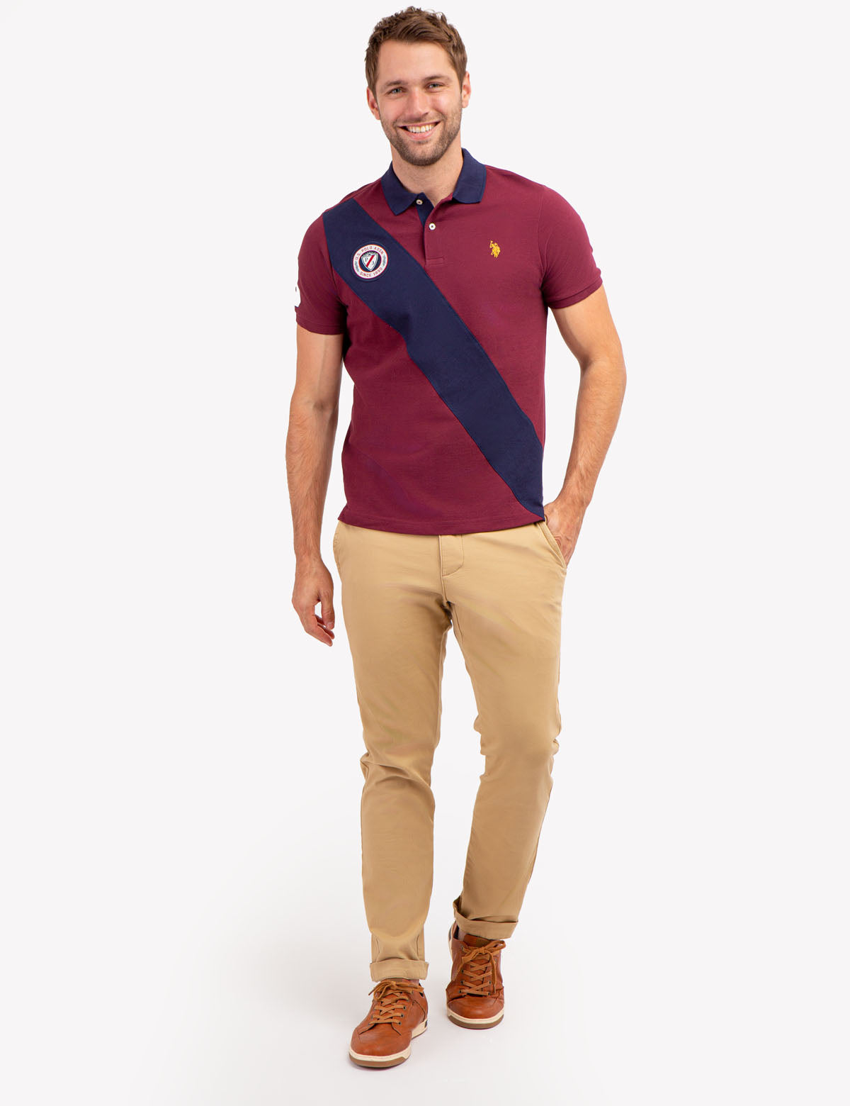 Colorblock Pique Polo Shirt with Sash Detail