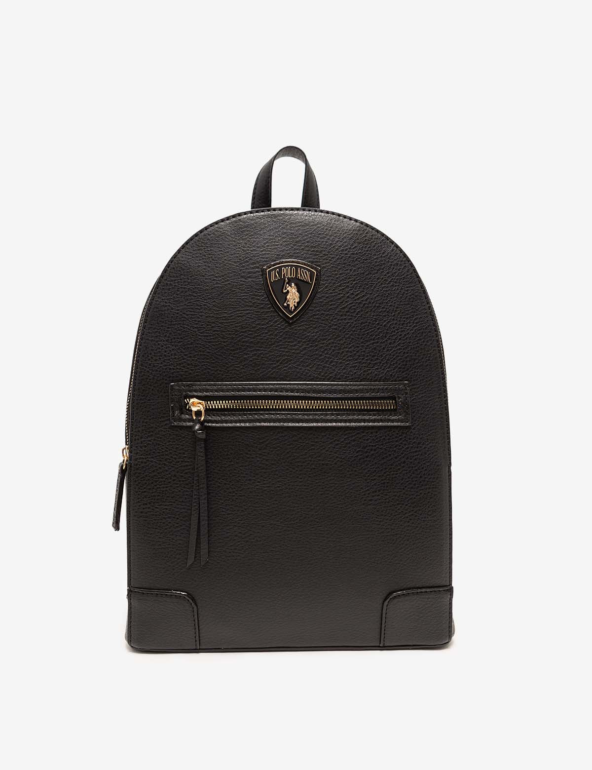 Luxury Crest Backpack with Branded Strap & Metal Logo