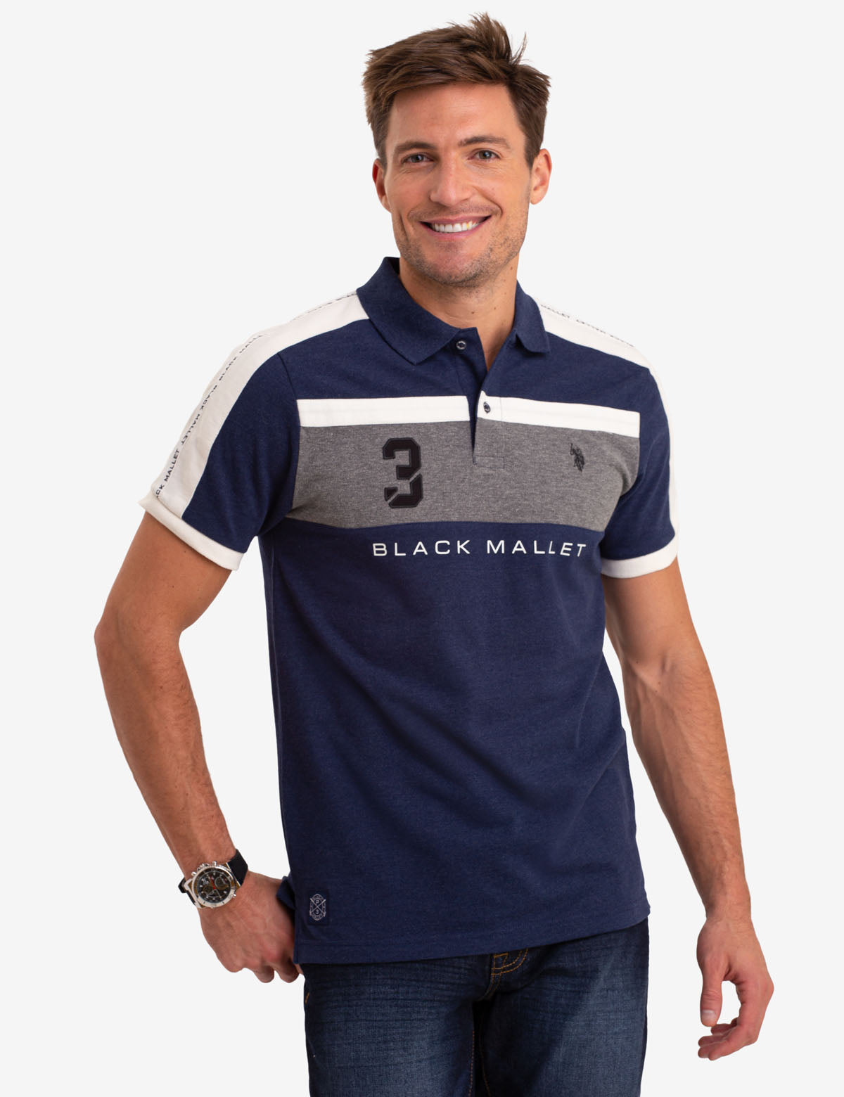 Men's Colorblock Polo Shirt with Side Taping - Black Mallet Collection