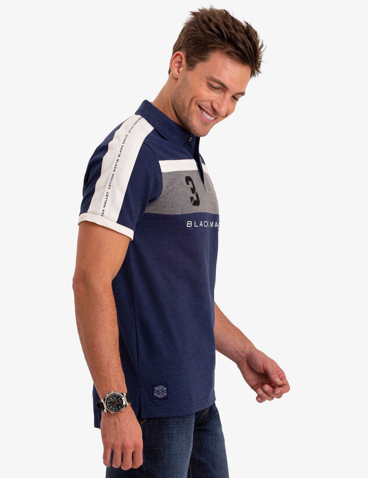 Men's Colorblock Polo Shirt with Side Taping - Black Mallet Collection