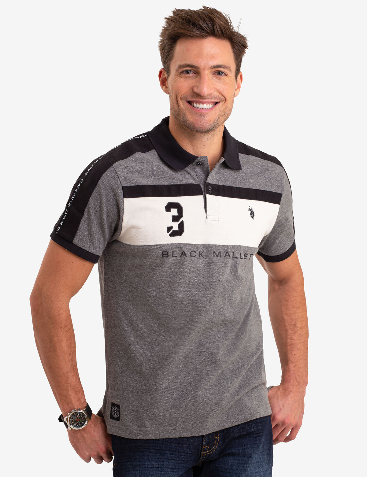Men's Colorblock Polo Shirt with Side Taping - Black Mallet Collection