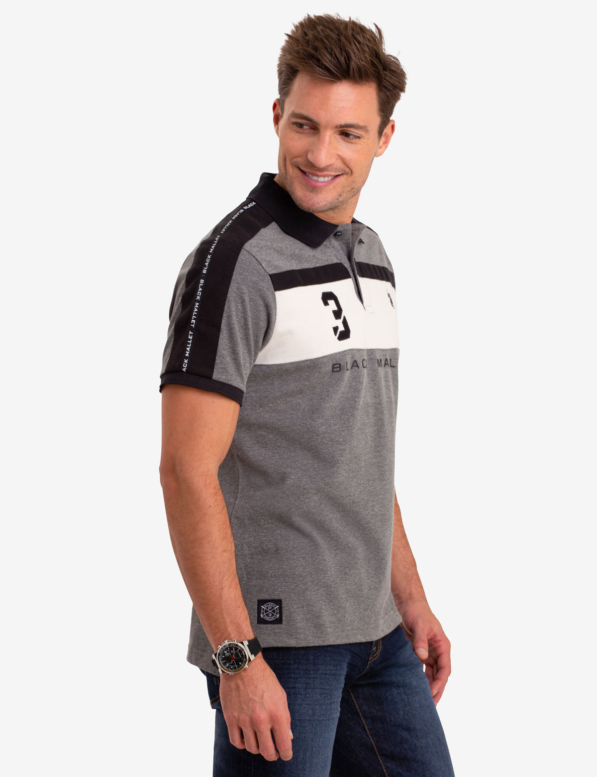 Men's Colorblock Polo Shirt with Side Taping - Black Mallet Collection
