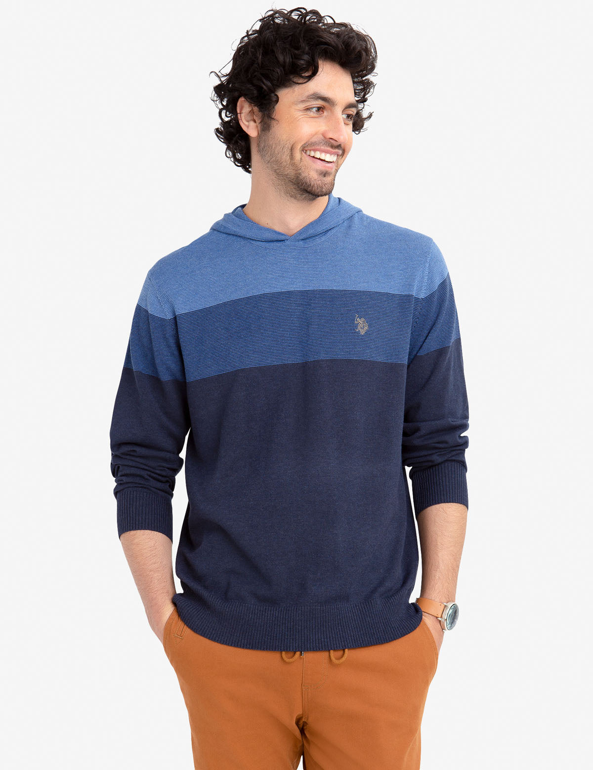 Colorblock Hoodie Pullover with Embroidered Logo