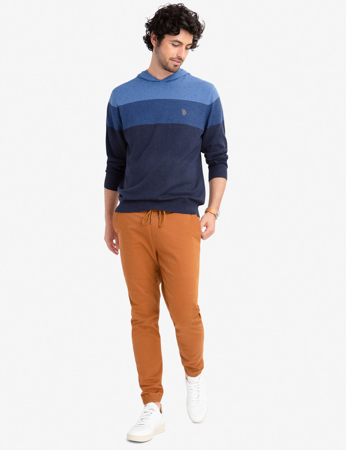 Colorblock Hoodie Pullover with Embroidered Logo