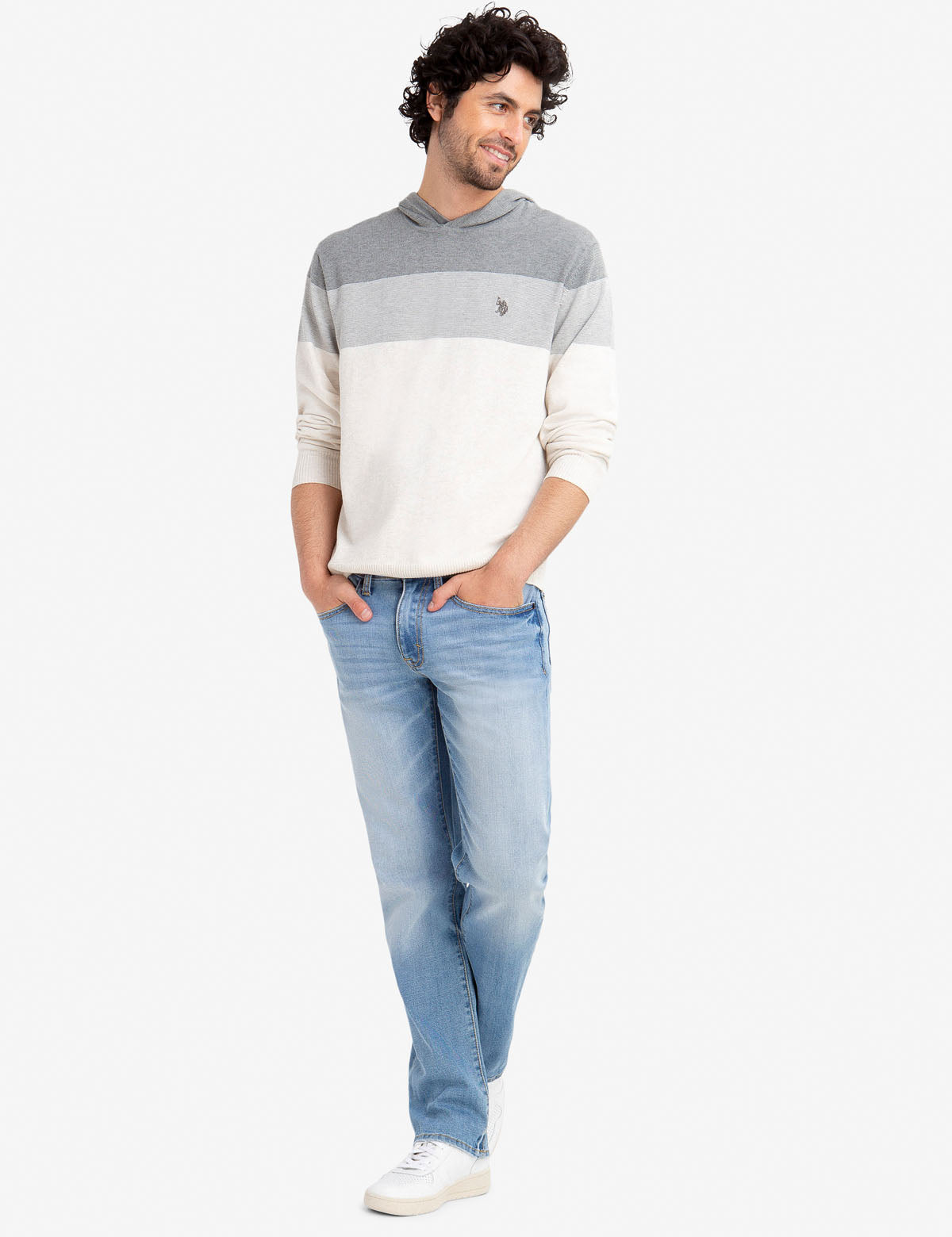 Colorblock Hoodie Pullover with Embroidered Logo