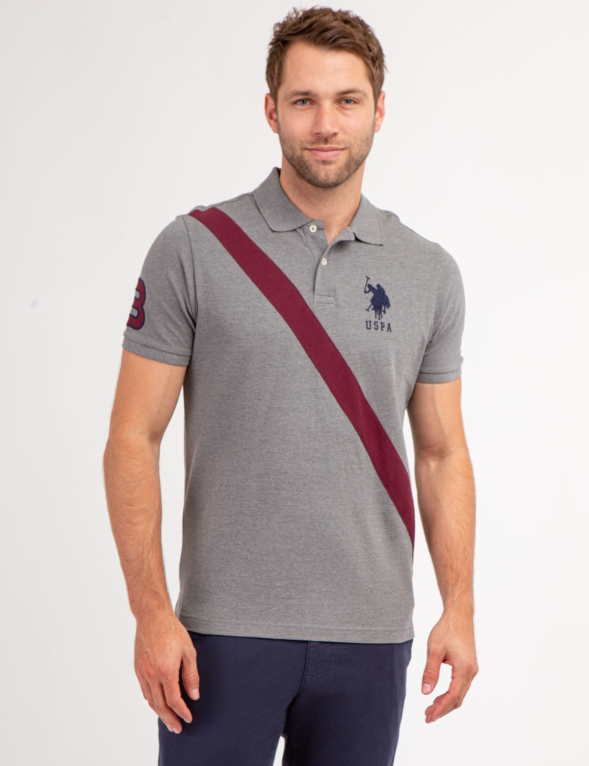 Men's Colorblock Polo Shirt with Sash Front & Embroidered Logo