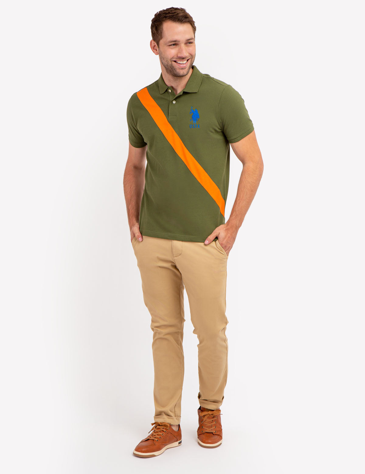 Men's Colorblock Polo Shirt with Sash Front & Embroidered Logo