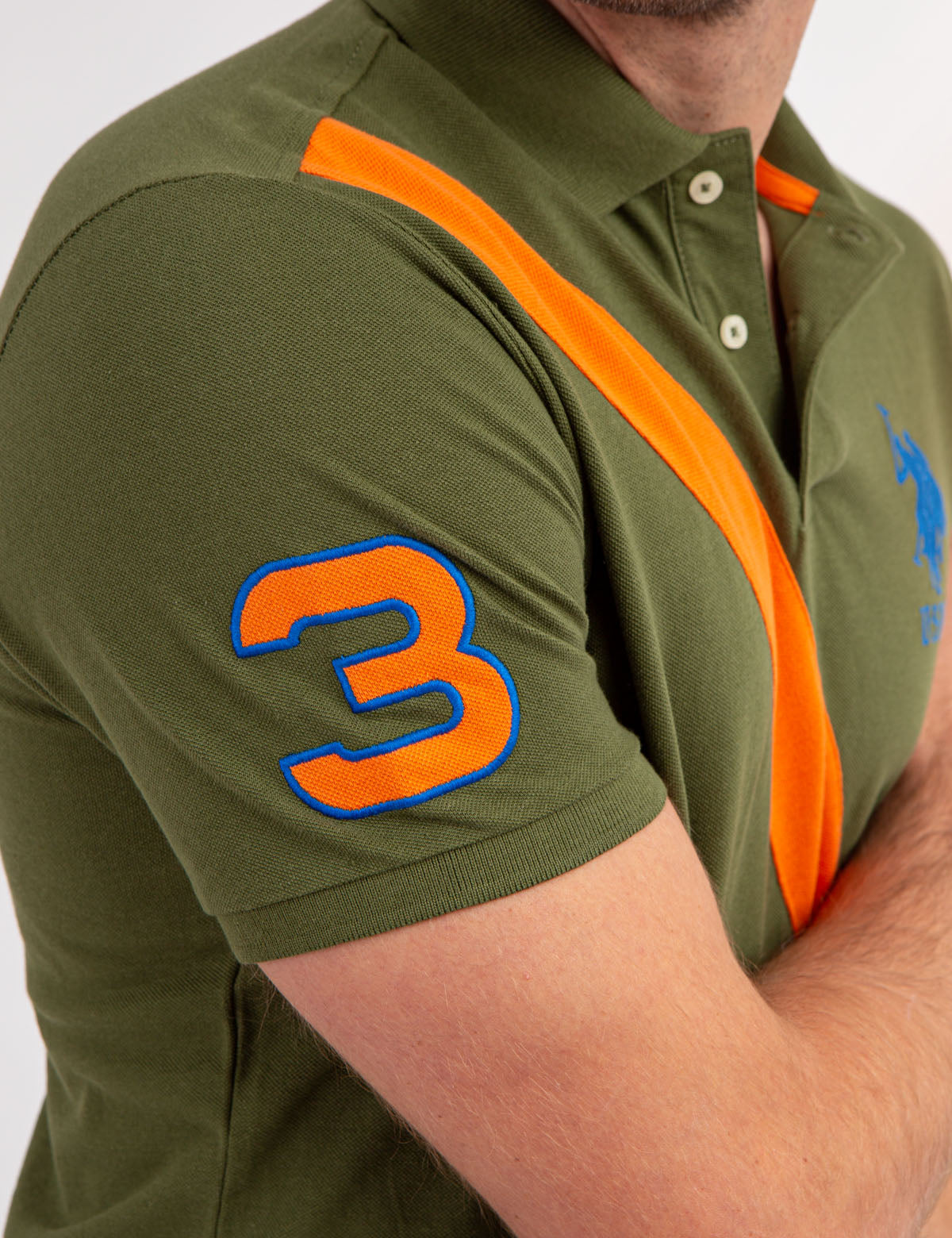 Men's Colorblock Polo Shirt with Sash Front & Embroidered Logo