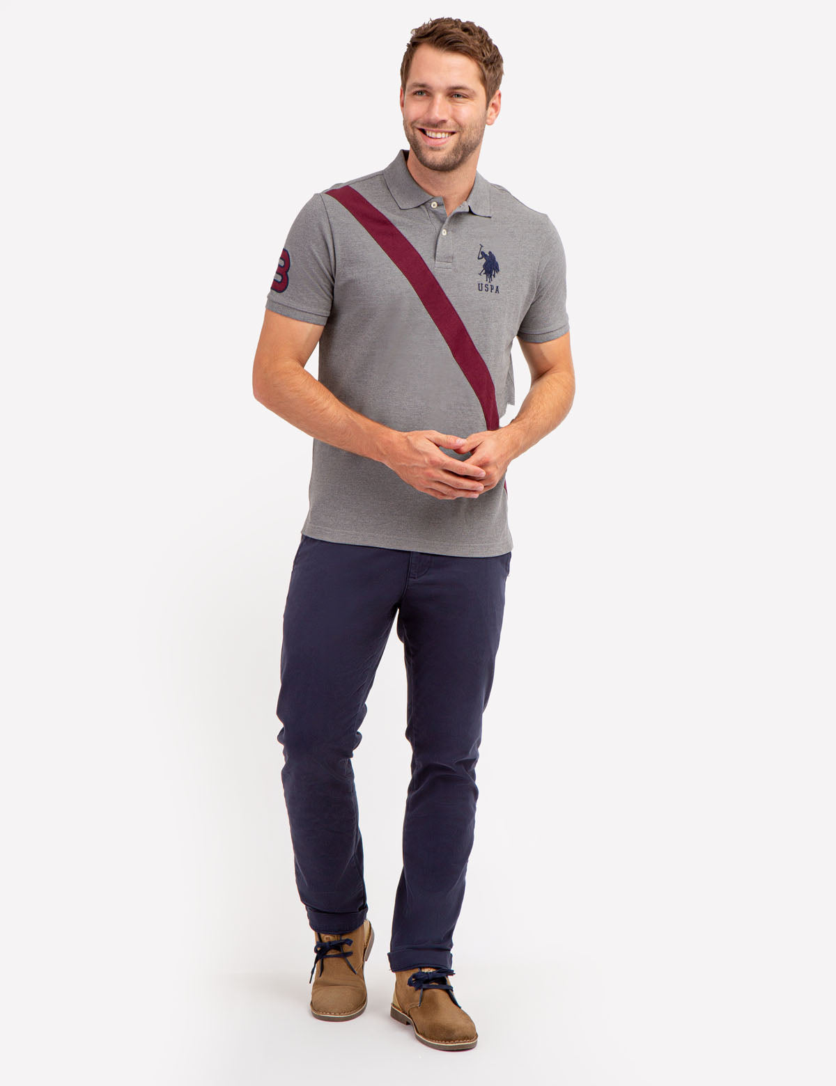 Men's Colorblock Polo Shirt with Sash Front & Embroidered Logo
