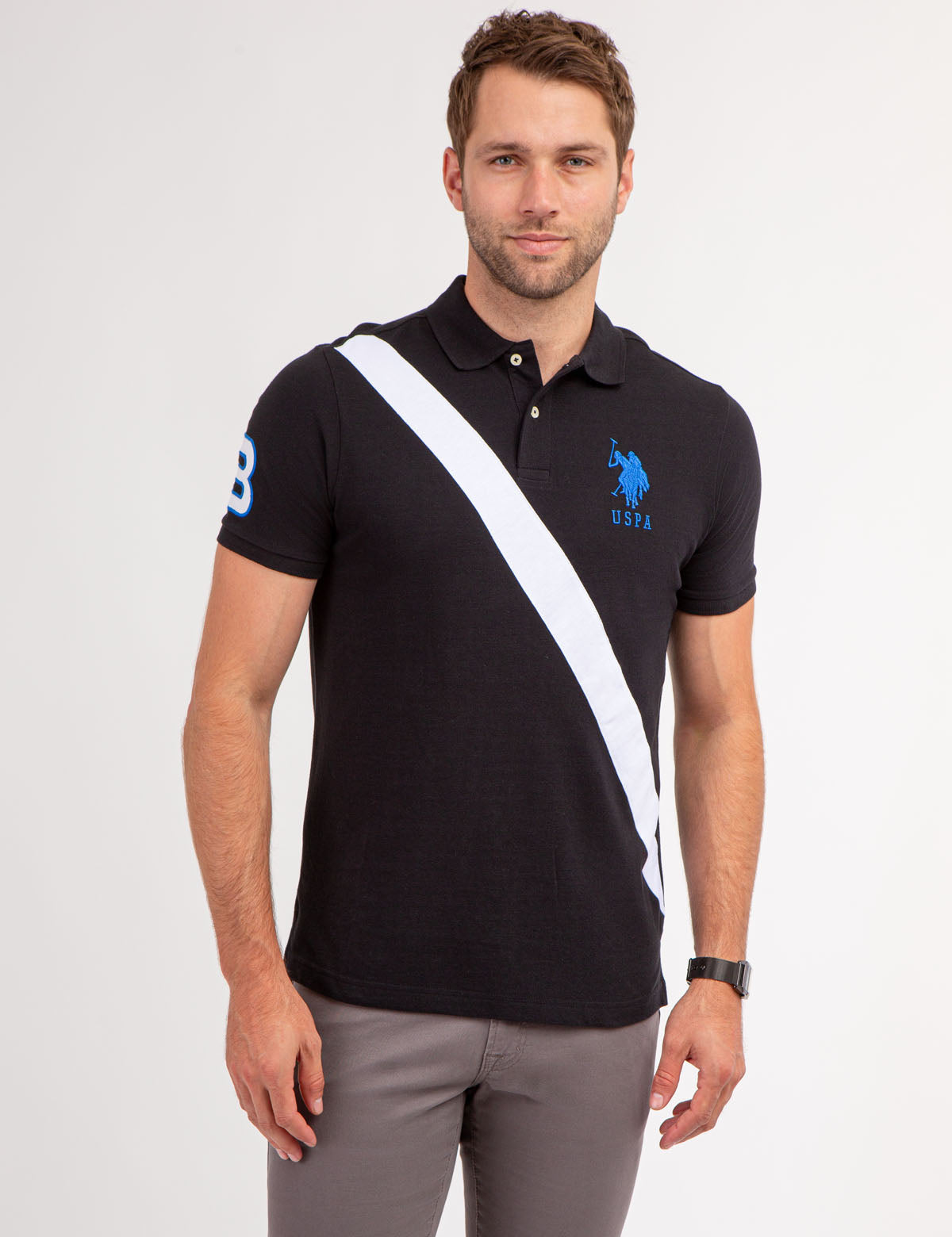 Men's Colorblock Polo Shirt with Sash Front & Embroidered Logo