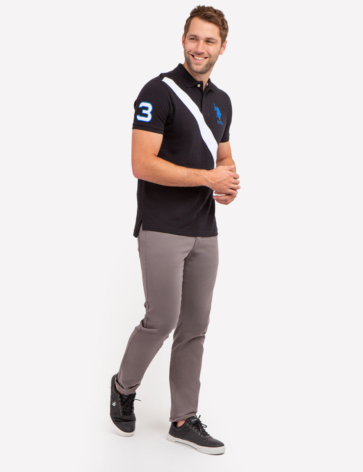 Men's Colorblock Polo Shirt with Sash Front & Embroidered Logo