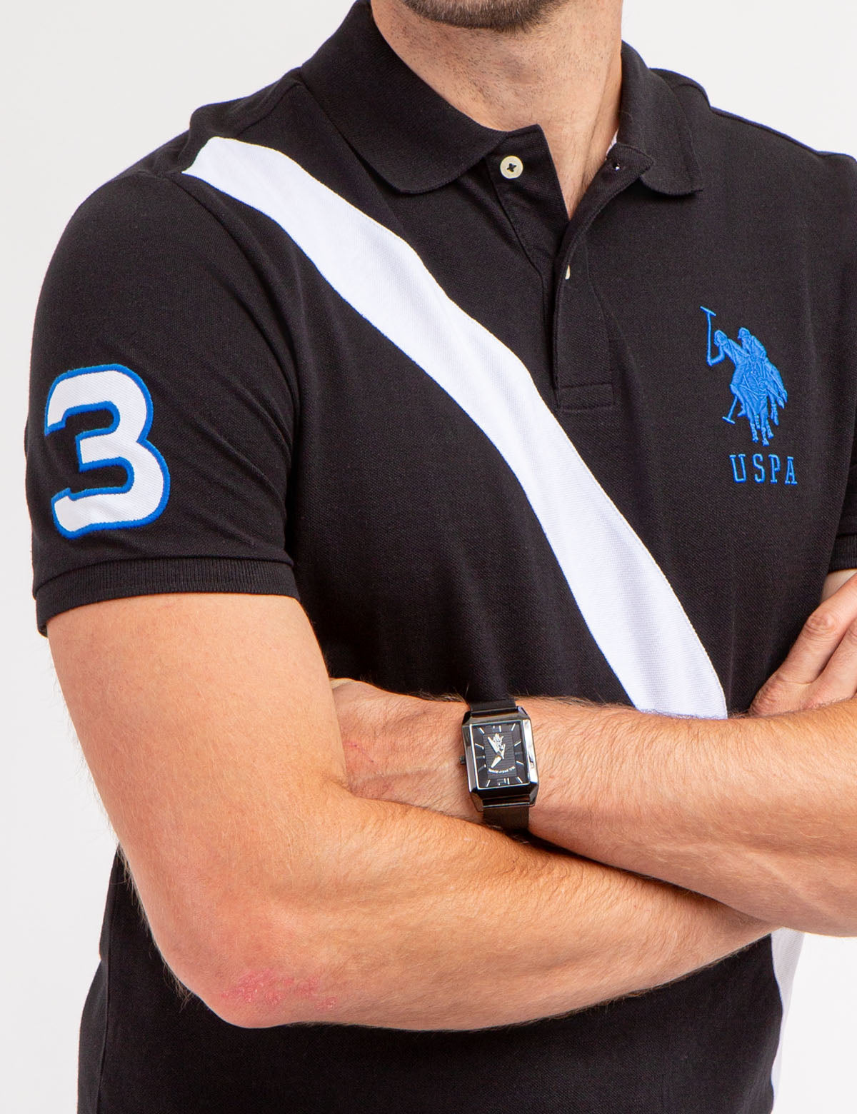 Men's Colorblock Polo Shirt with Sash Front & Embroidered Logo