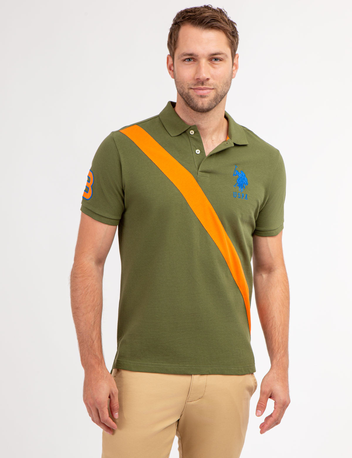 Men's Colorblock Polo Shirt with Sash Front & Embroidered Logo