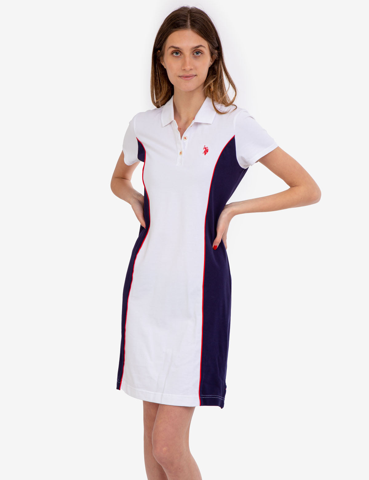 Colorblock Polo Dress with Side Panels & Embroidered Logo