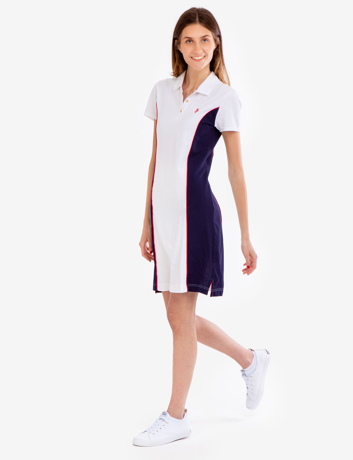 Colorblock Polo Dress with Side Panels & Embroidered Logo