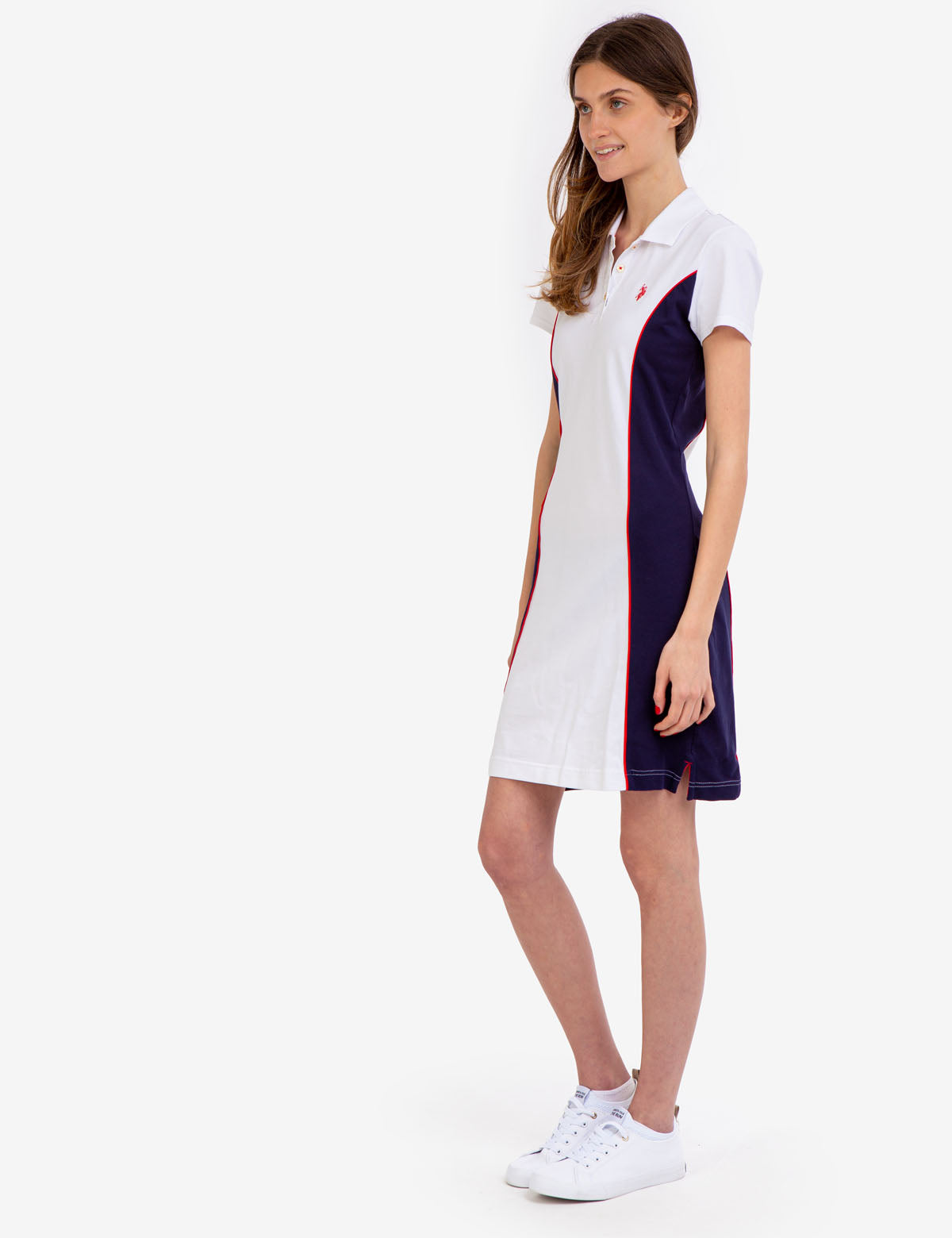 Colorblock Polo Dress with Side Panels & Embroidered Logo