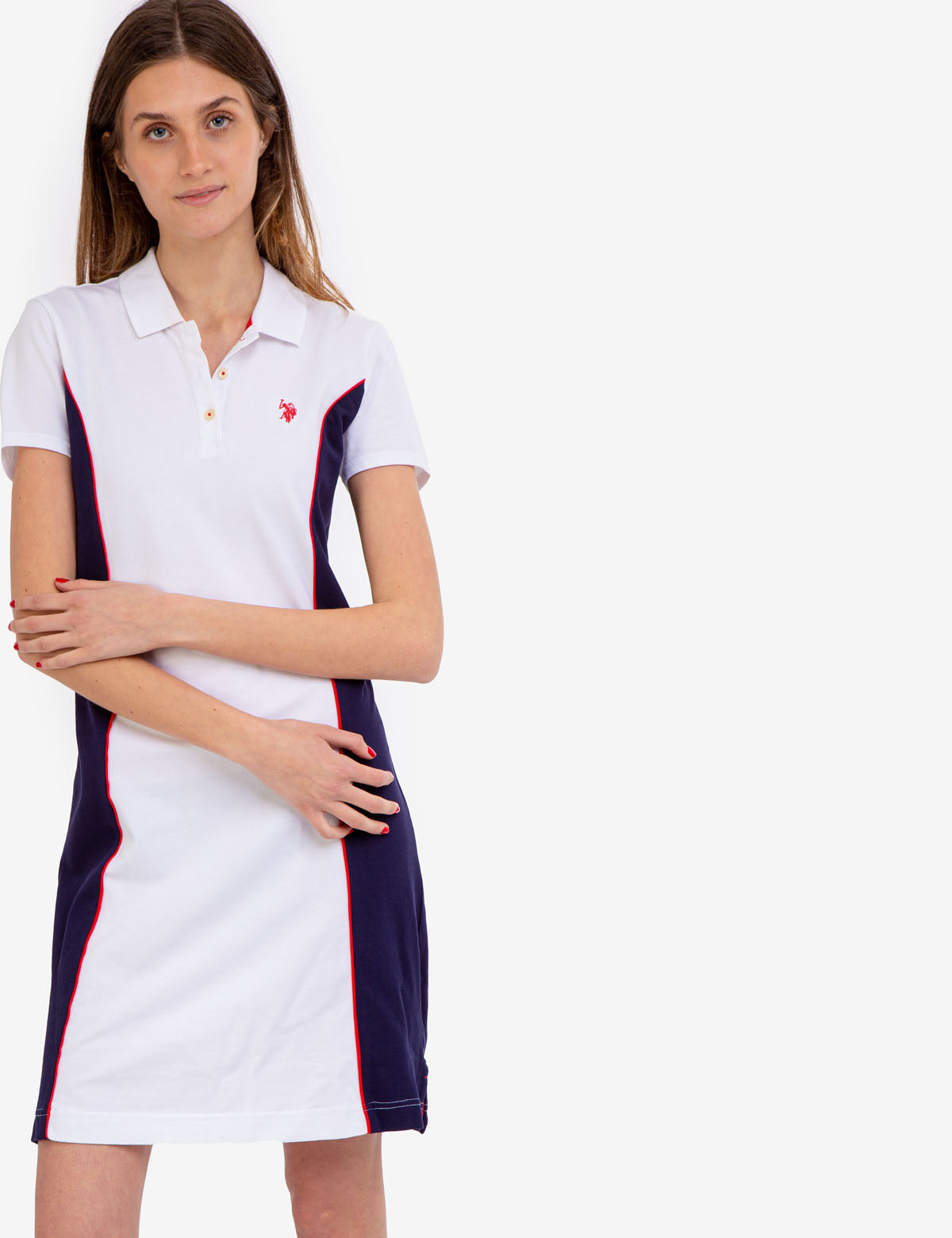 Colorblock Polo Dress with Side Panels & Embroidered Logo