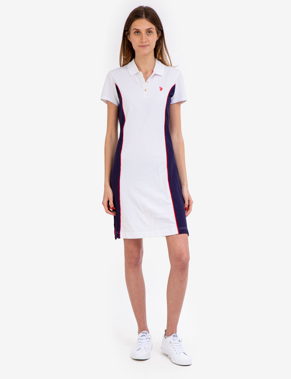 Colorblock Polo Dress with Side Panels & Embroidered Logo