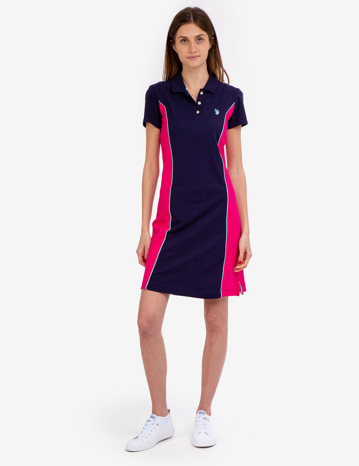 Colorblock Polo Dress with Side Panels & Embroidered Logo