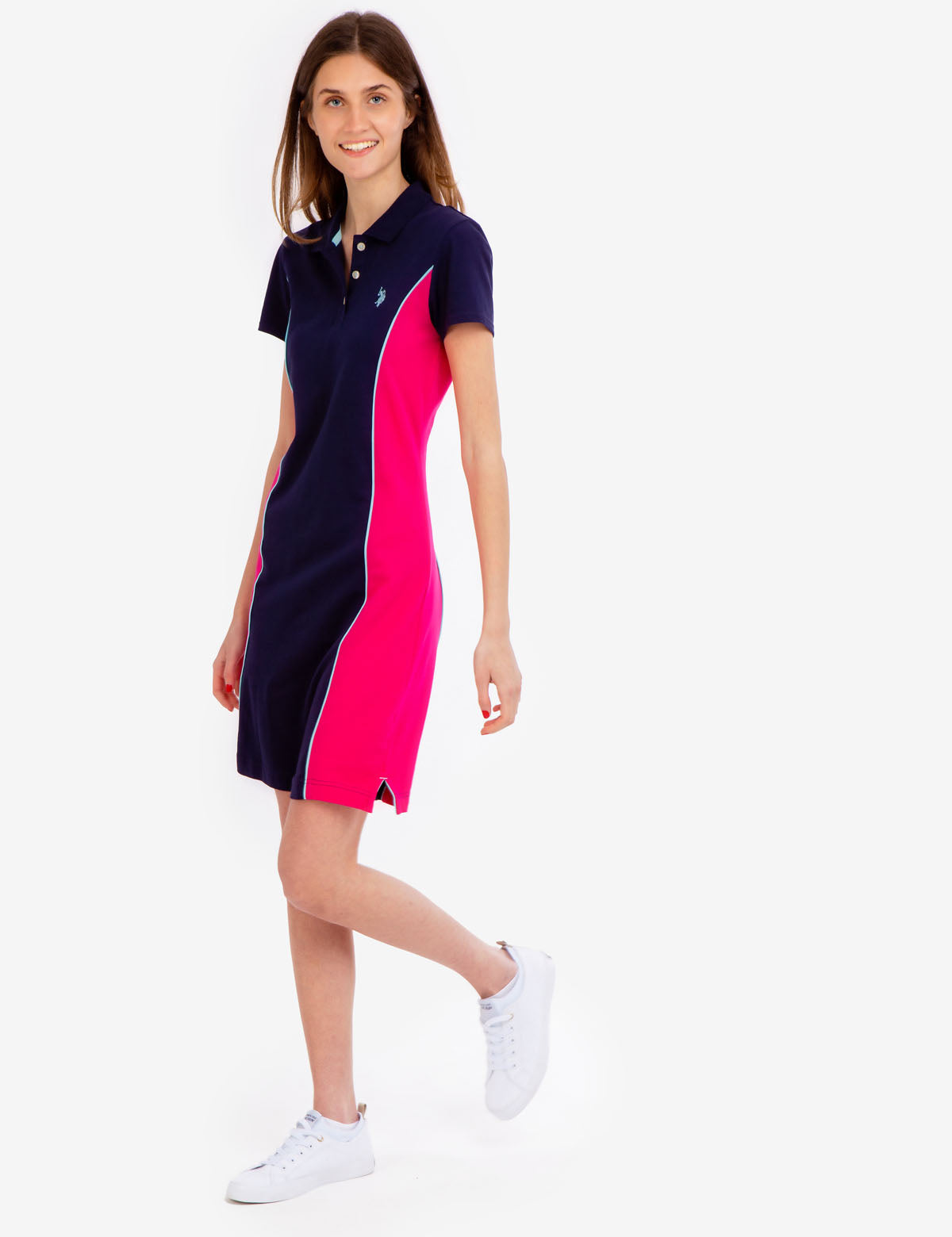 Colorblock Polo Dress with Side Panels & Embroidered Logo