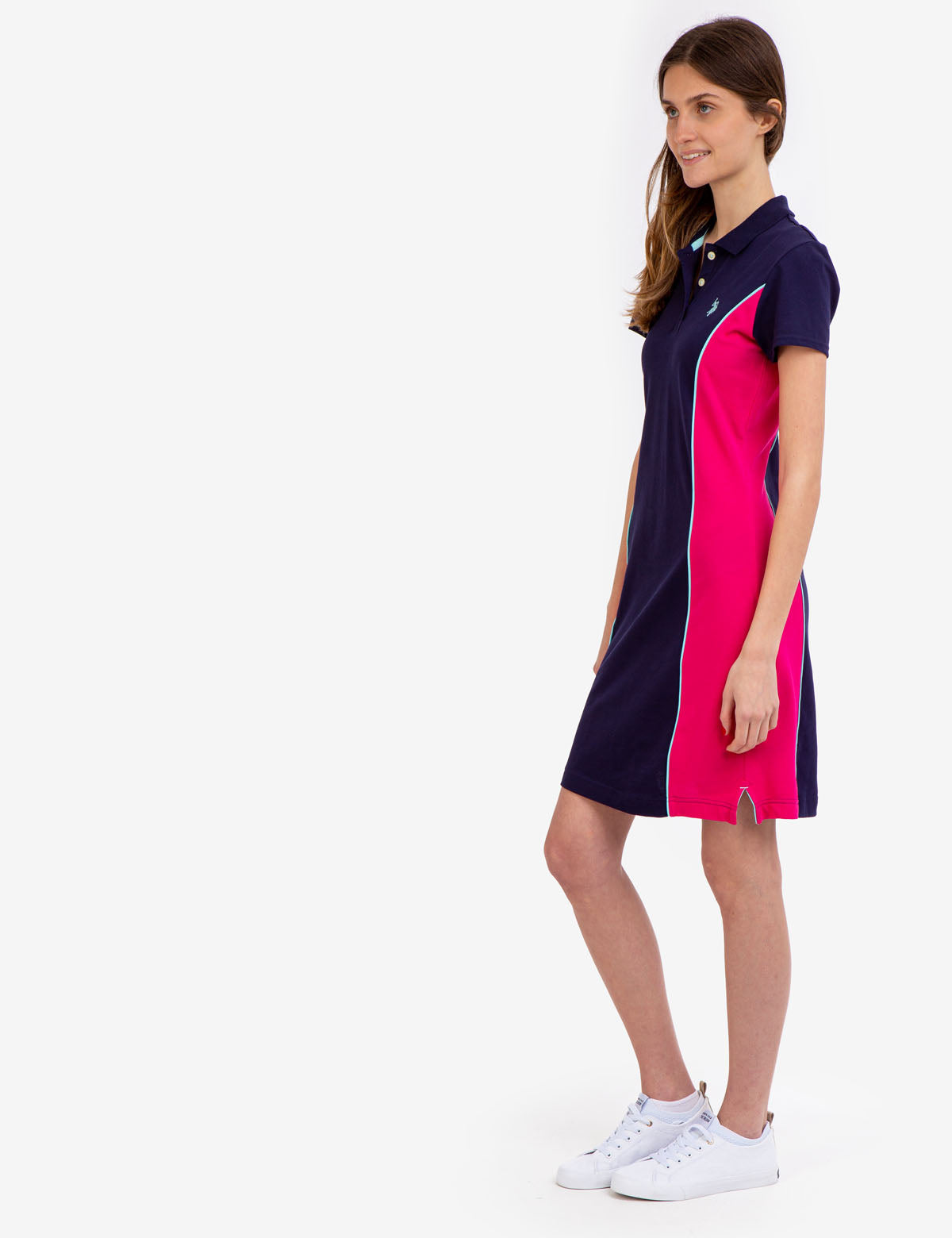Colorblock Polo Dress with Side Panels & Embroidered Logo