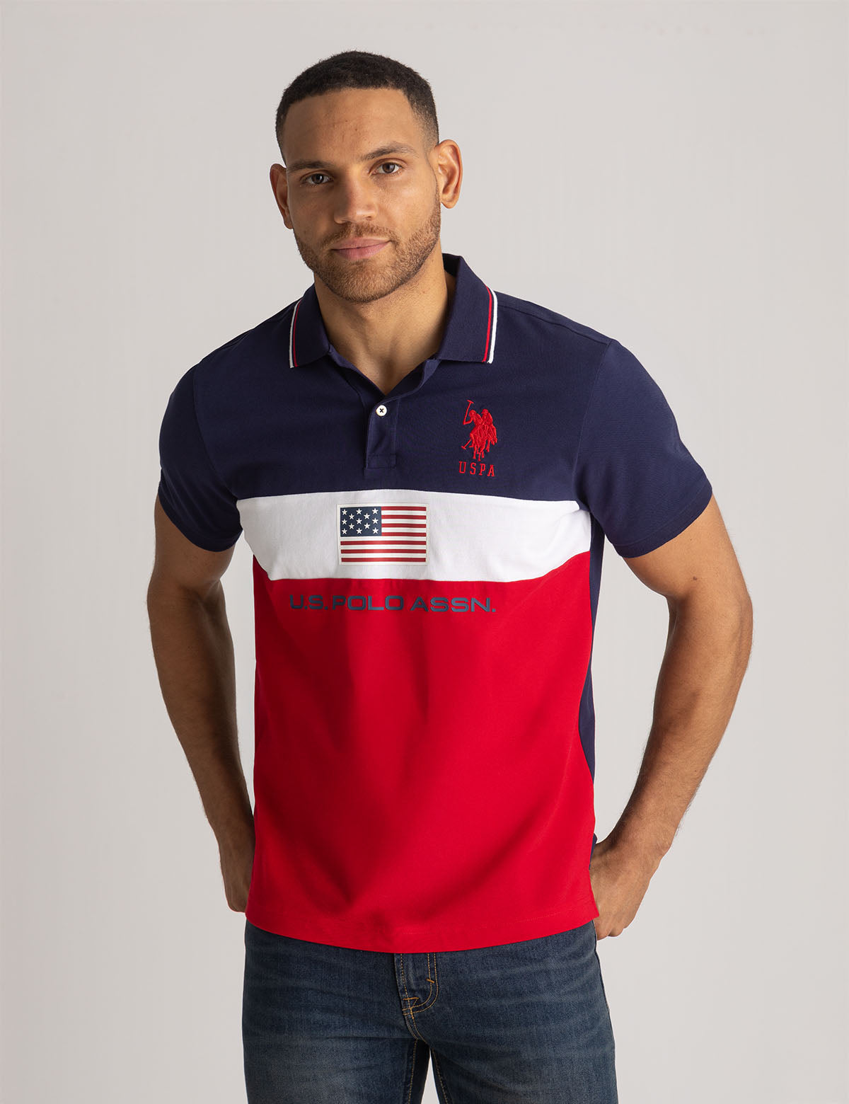 Flag Color Block Pique Polo Shirt - Stylish Casual Men's Top