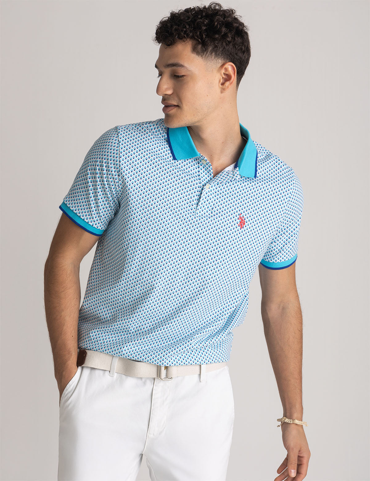 Double Diamond Print Polo Shirt - Stylish All Over Design