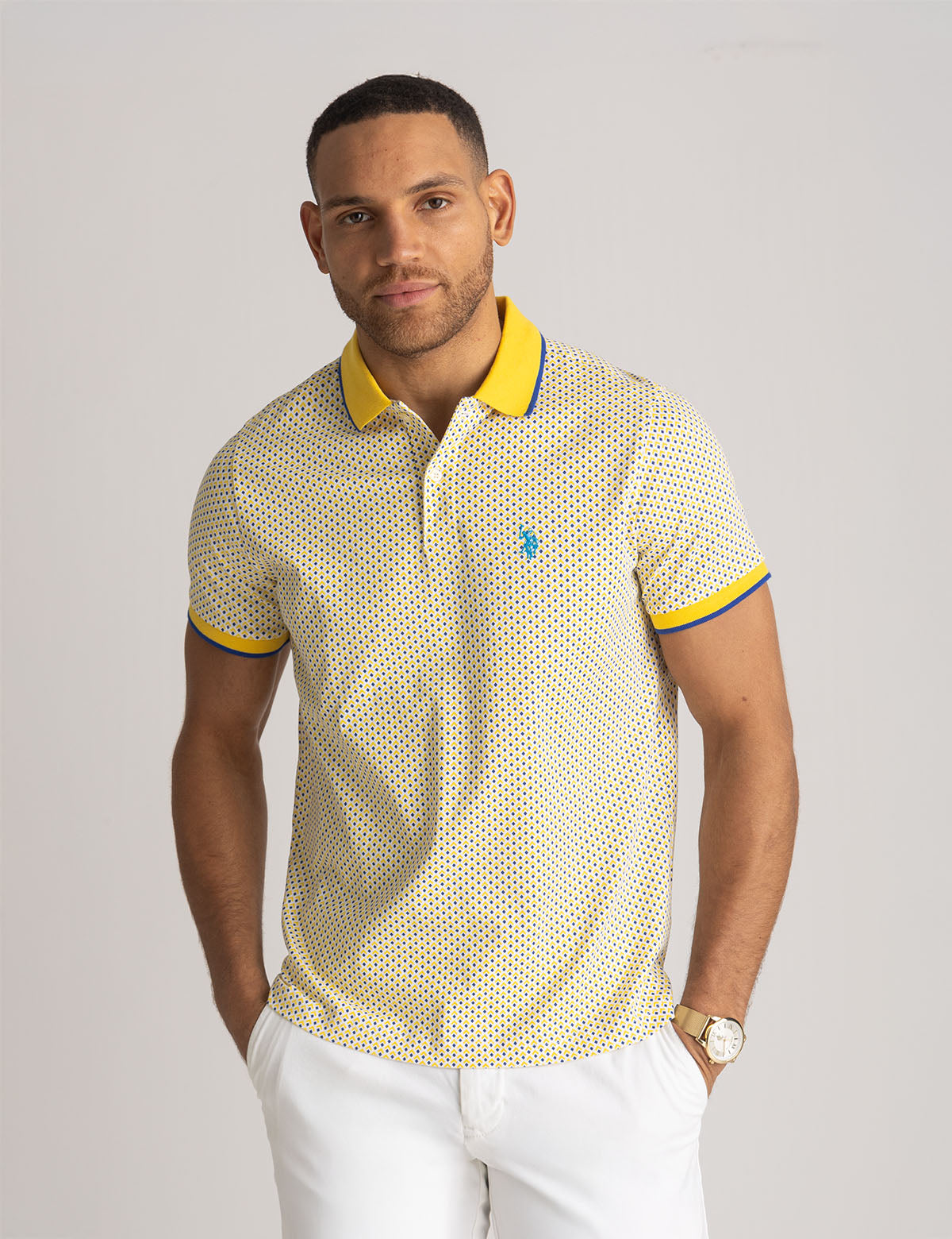 Double Diamond Print Polo Shirt - Stylish All Over Design